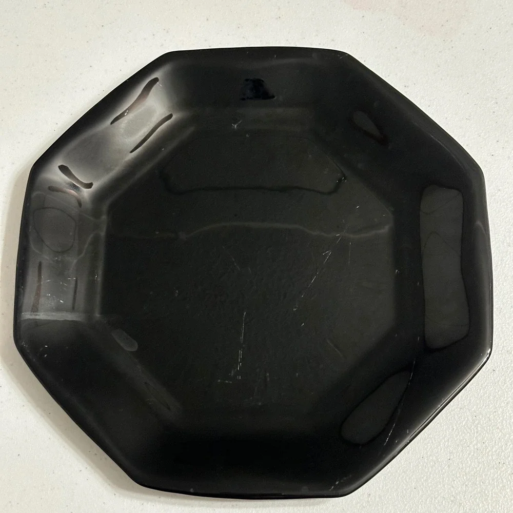 Arcoroc Arcopal Octime Octagonal Dinner Plate Black Glass Vintage France 10.5